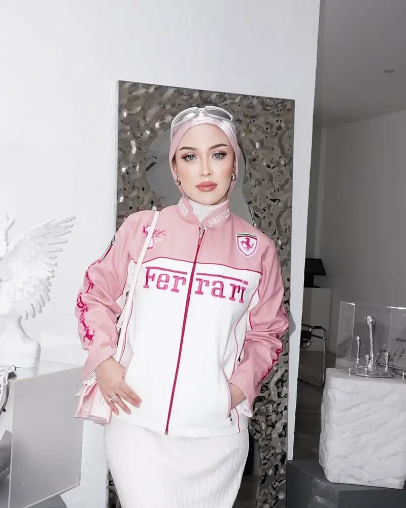 Pink & White Ferrari F1 Racing Jacket